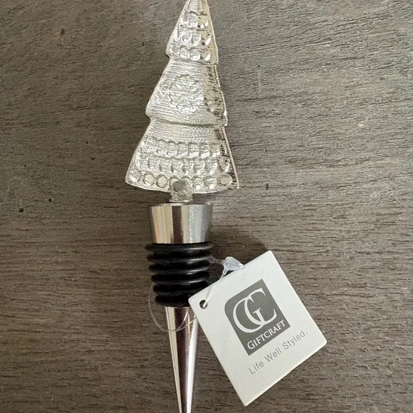 Silver Christmas Tree Bottle Stopper | Holiday Barware | New with Tags - Picture 2 of 2